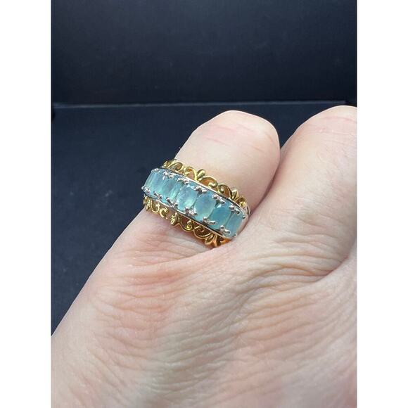 Grandidierite 7 stone two toned sterling silver ring size 5 - Picture 3 of 16